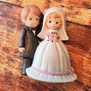 Vintage Lefton Wedding Topper Boy And Girl Ceramic